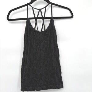 Anthropologie Size M Lace Stretch Tank Top Strappy Whimsygoth Goth Black Fairy